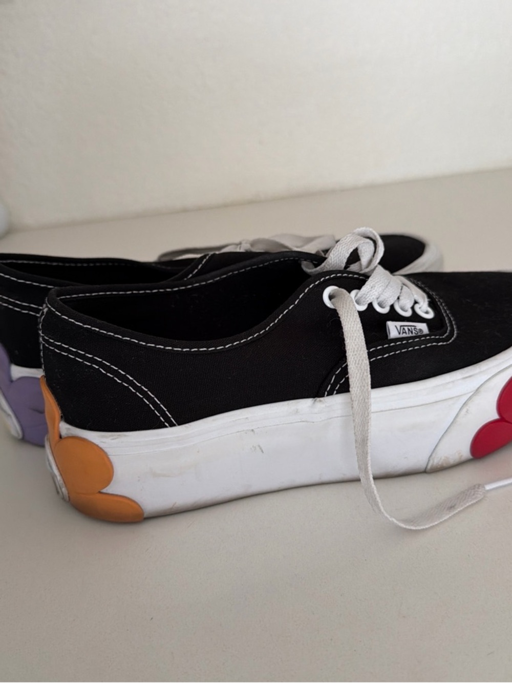 Vans Black Canvas Sneakers with White Soles and Floral Accents - Picture 4 of 5